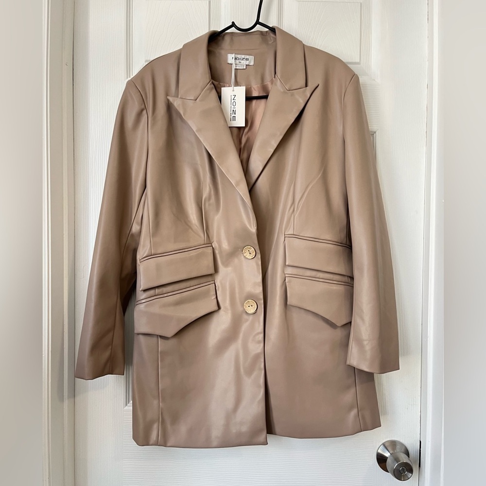 Noize Brown Vegan Leather Blazer Oversized Small